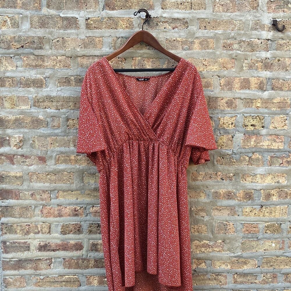 SHEIN CURVE Women’s Rust/White Polka Dot V-Neck Tie-Waist Fit & Flare 4XL
